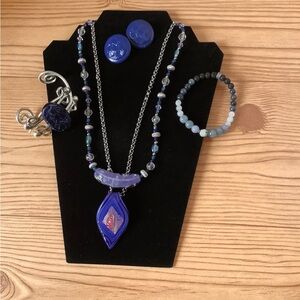 5pc Vintage and Artisan Necklace, Bracelet, Earrings